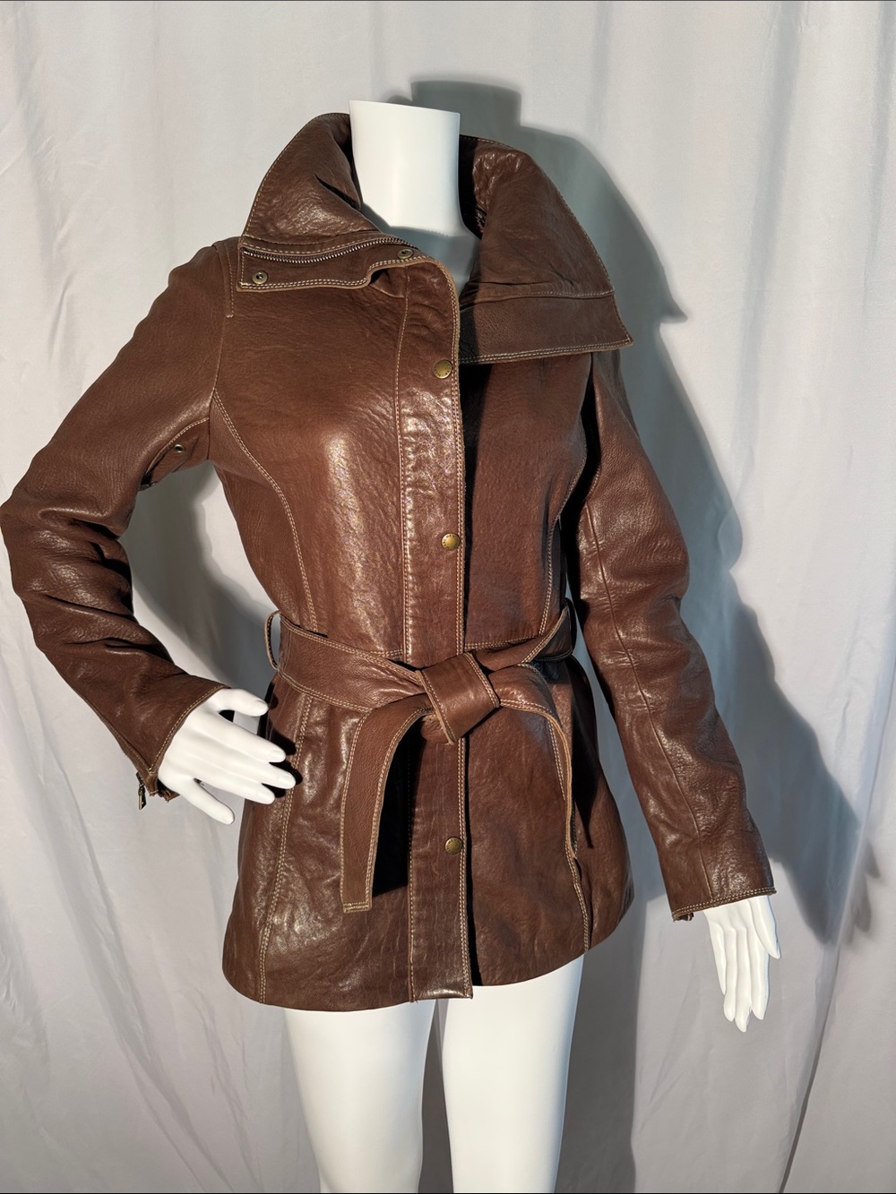 Andrew Marc Soft Brown Leather Belted Jacket